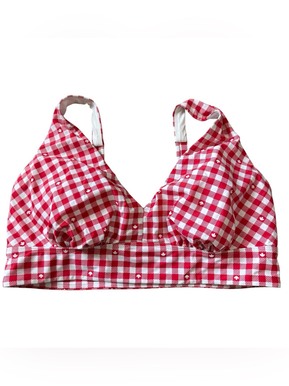 George NWT Plus Bikini‎ Top 1X Red White Gingham Maple Leaf Canada Print